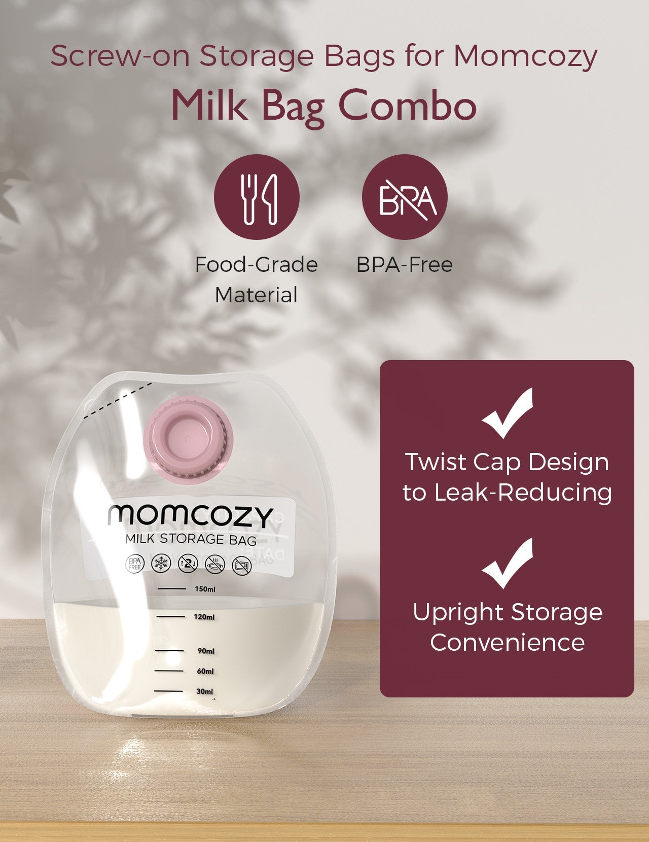 Momcozy Schraubbare Muttermilchaufbewahrungsbeutel (48PCS)
