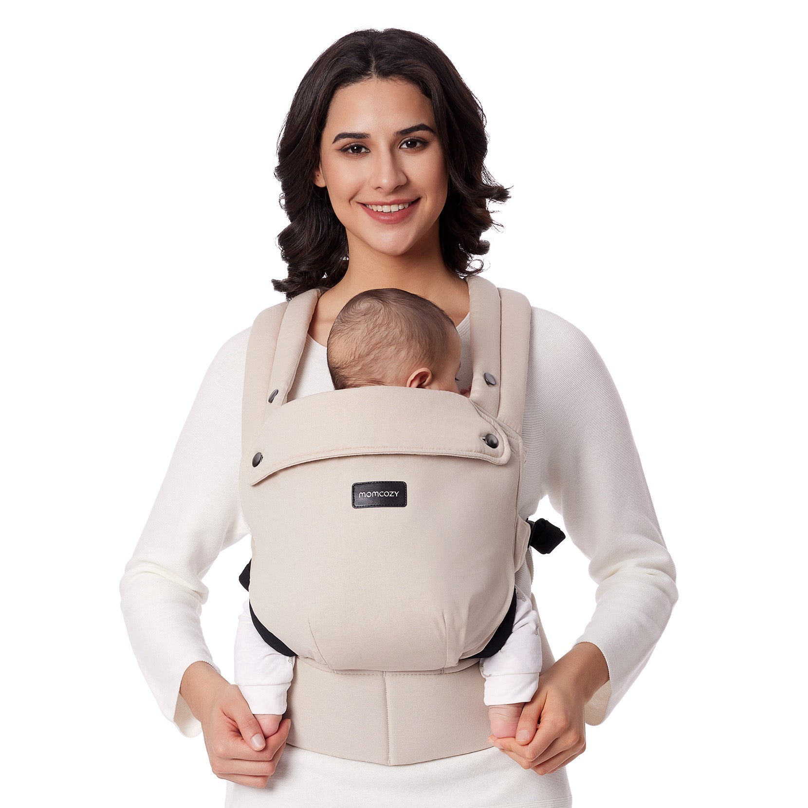 Momcozy Air Mesh-Pink ergonomic baby carrier holding infant securely and comfortably.