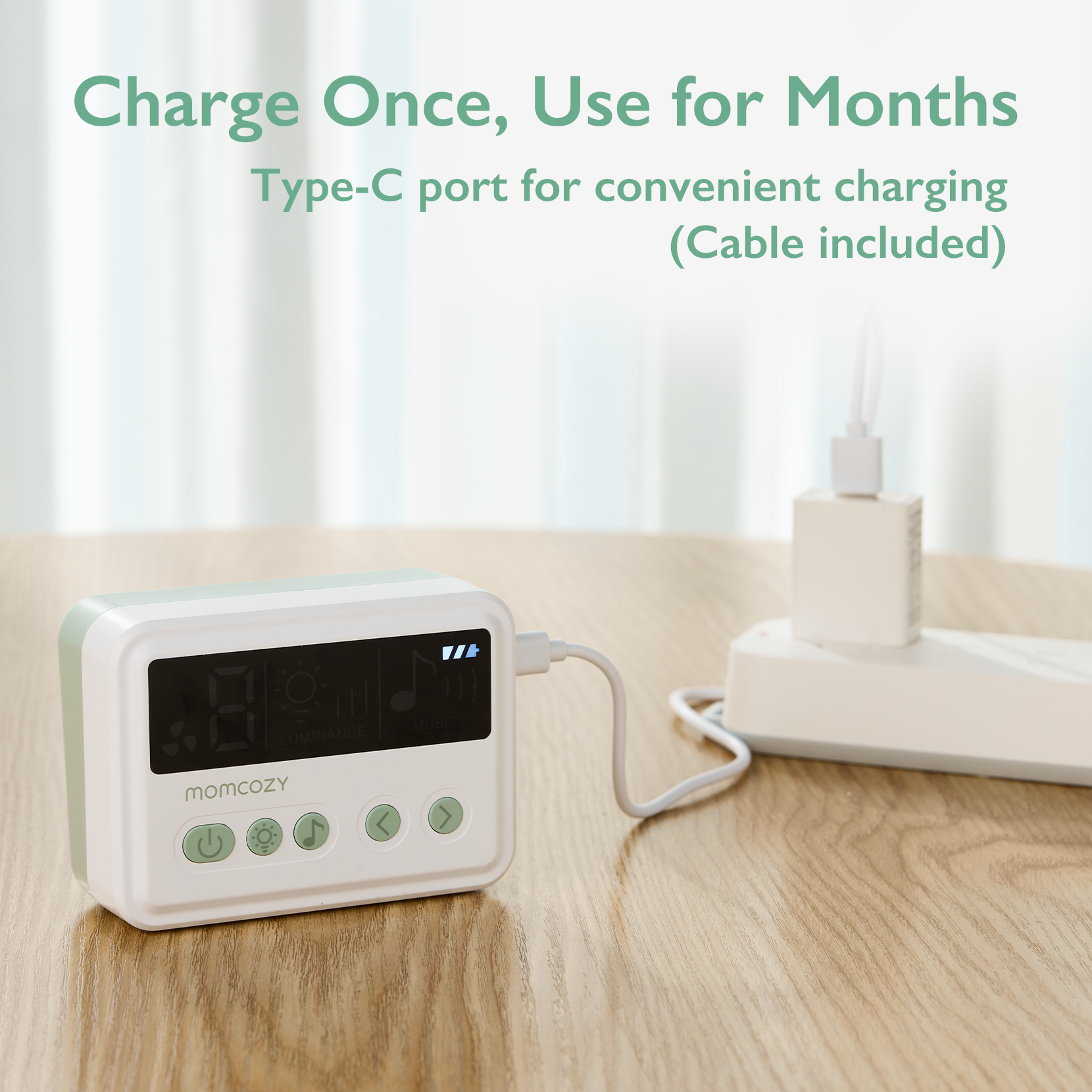 Momcozy portable device with Type-C charging port for convenience, cable included
