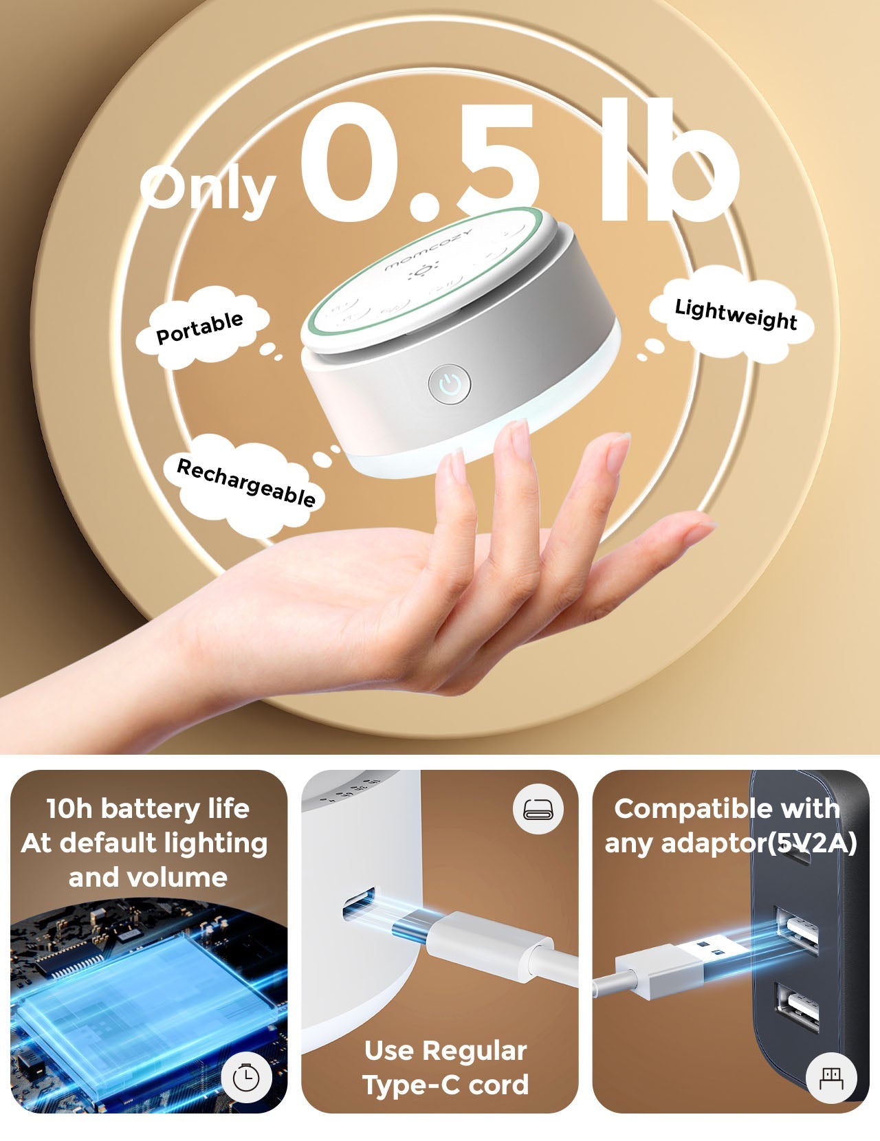 Momcozy Baby Sound Machine - Long Battery Life （Warm Light）