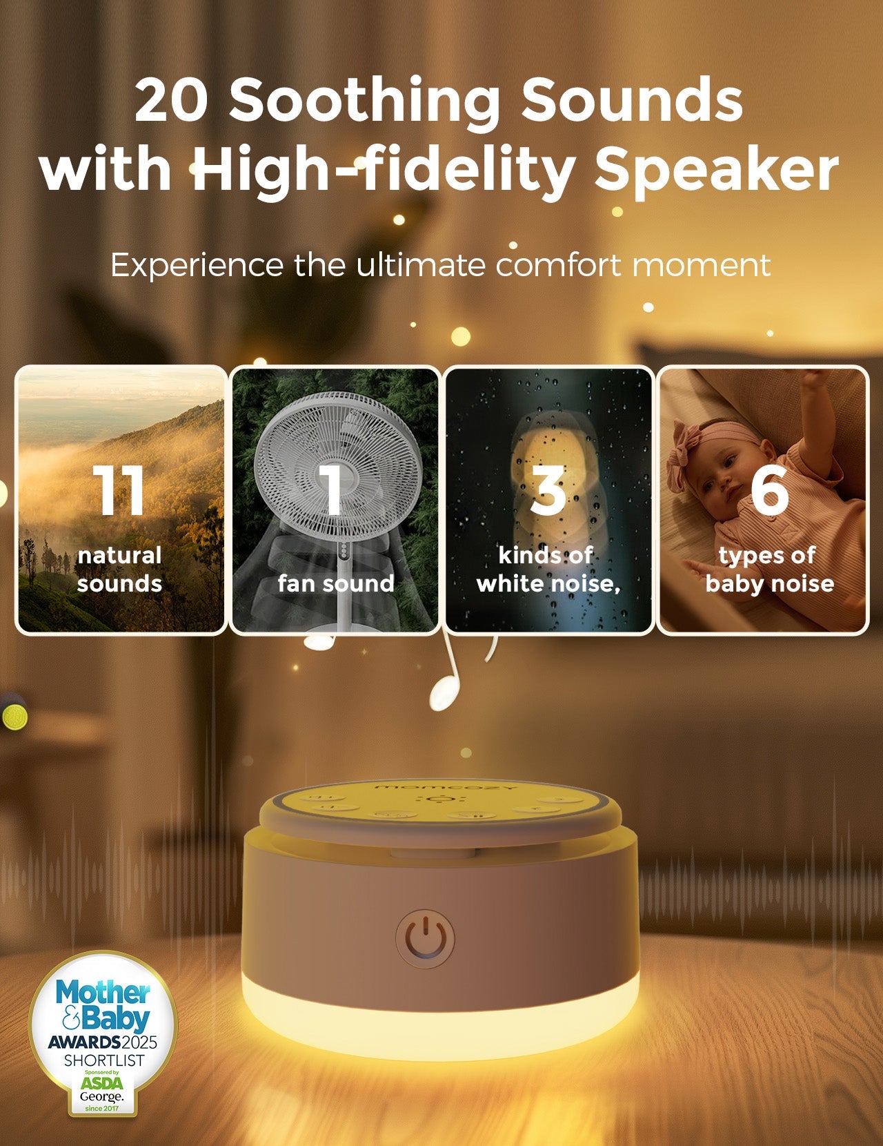 Momcozy Baby Sound Machine - Long Battery Life （Warm Light）