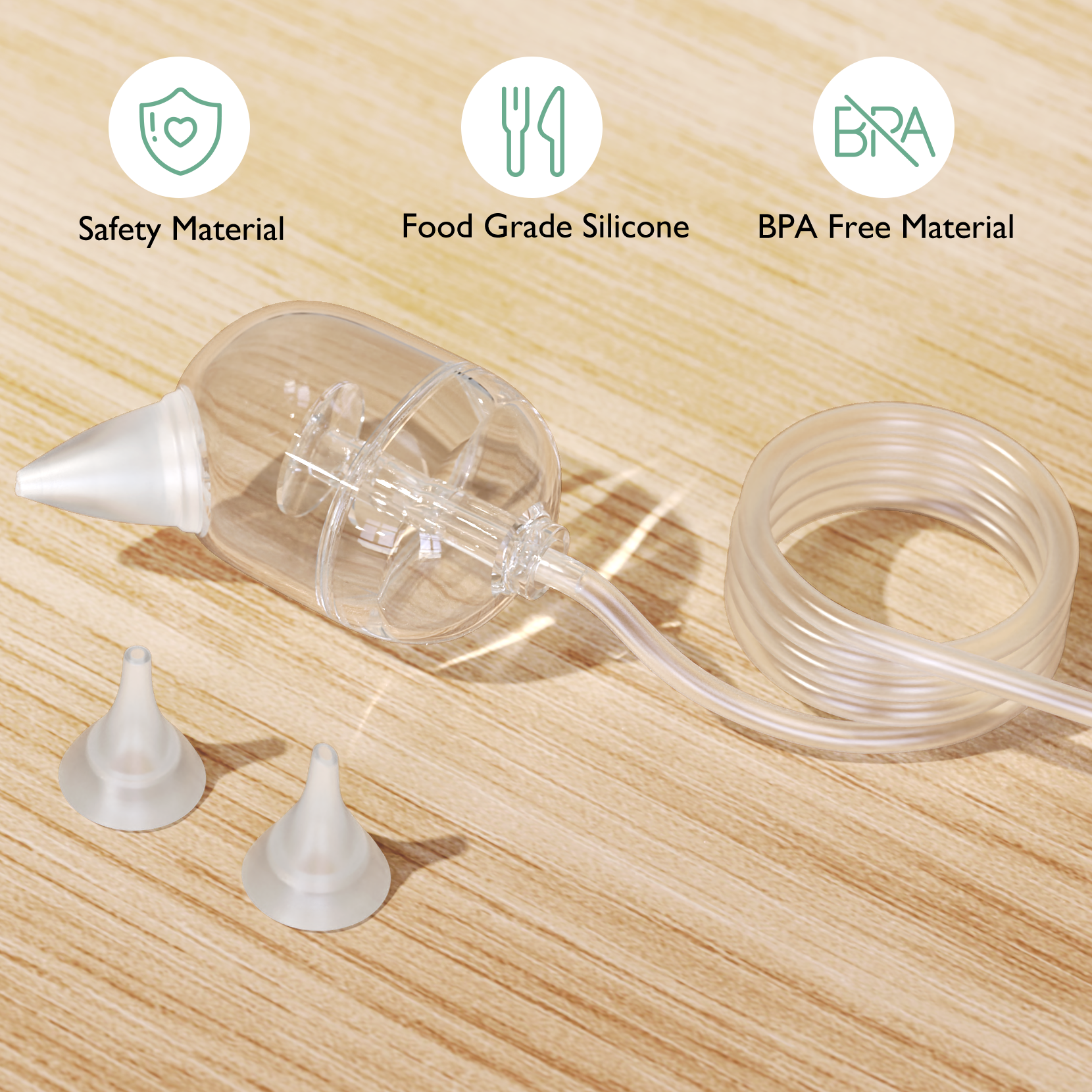 Momcozy Hospital Grade Nasal Aspirator
with silicone tips, BPA free and safe for children.