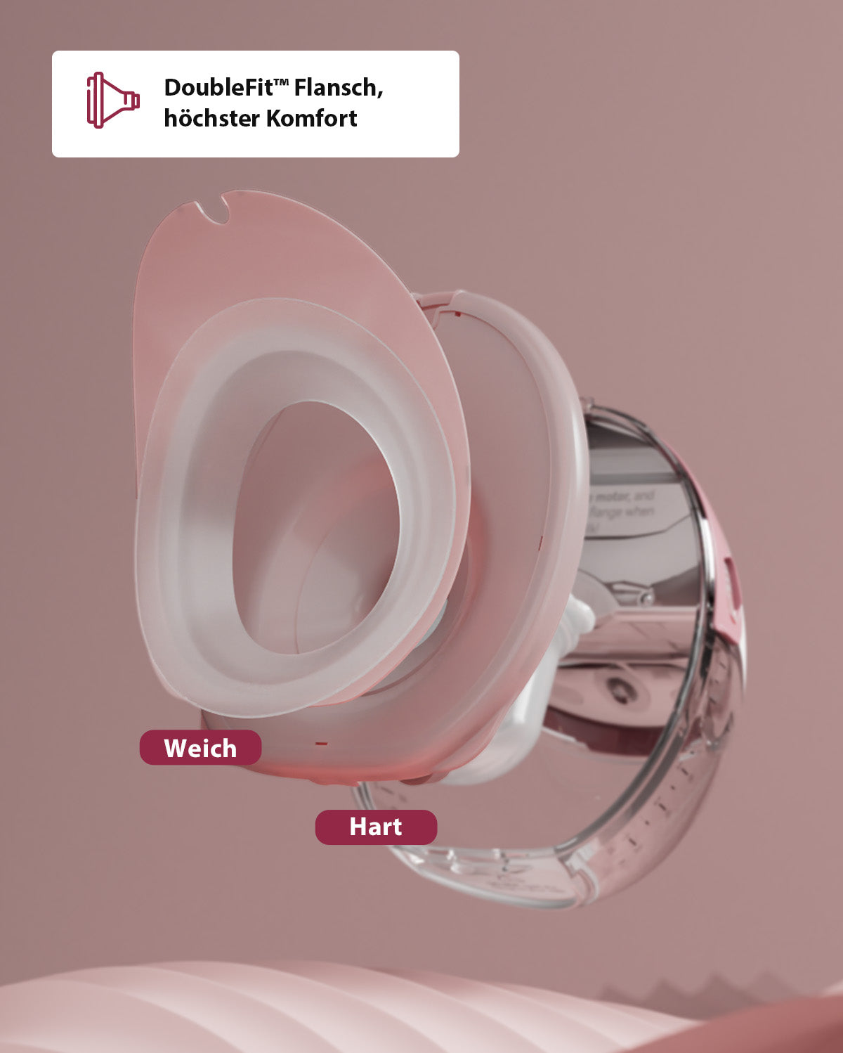 Momcozy M6 breast pump flanges highlighting soft and hard options for optimal comfort.