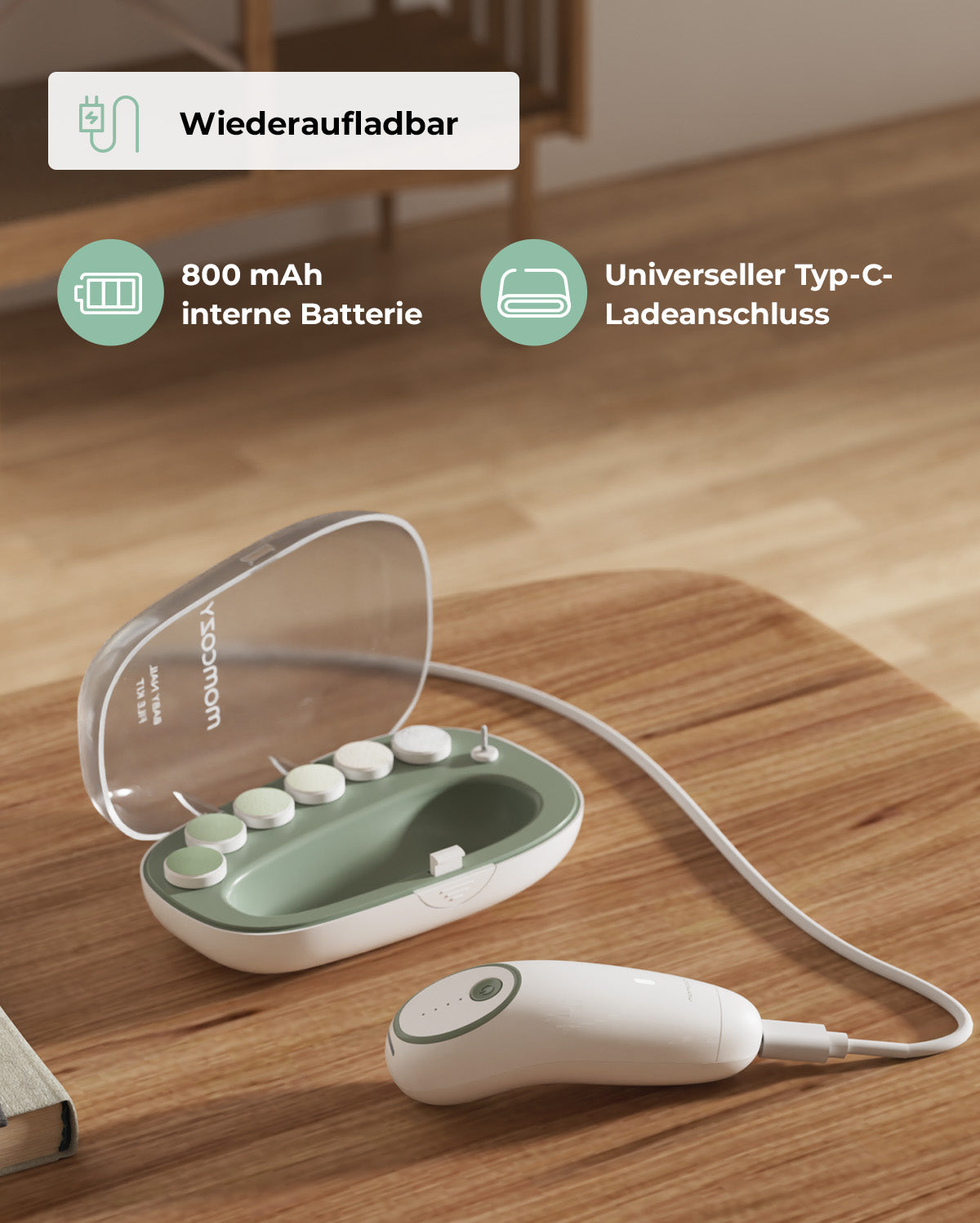 Momcozy Electric Baby Nail File with rechargeable case and Type-C charging port.