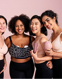 Momcozy Mobile Flow™ electric hands-free breast pump set with case and smart app displays the interface for smart milk expression.